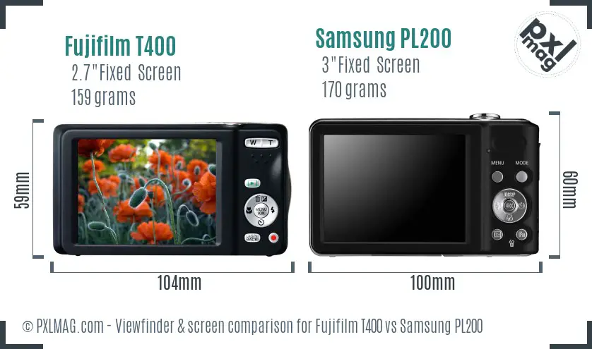 Fujifilm T400 vs Samsung PL200 Screen and Viewfinder comparison Fujifilm T400 vs Samsung PL200 Screen and Viewfinder comparison