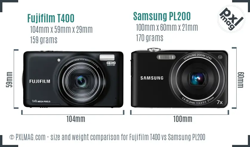 Fujifilm T400 vs Samsung PL200 size comparison Fujifilm T400 vs Samsung PL200 size comparison