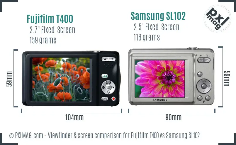 Fujifilm T400 vs Samsung SL102 Screen and Viewfinder comparison