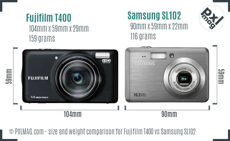 Fujifilm T400 vs Samsung SL102 size comparison