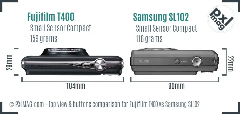 Fujifilm T400 vs Samsung SL102 top view buttons comparison