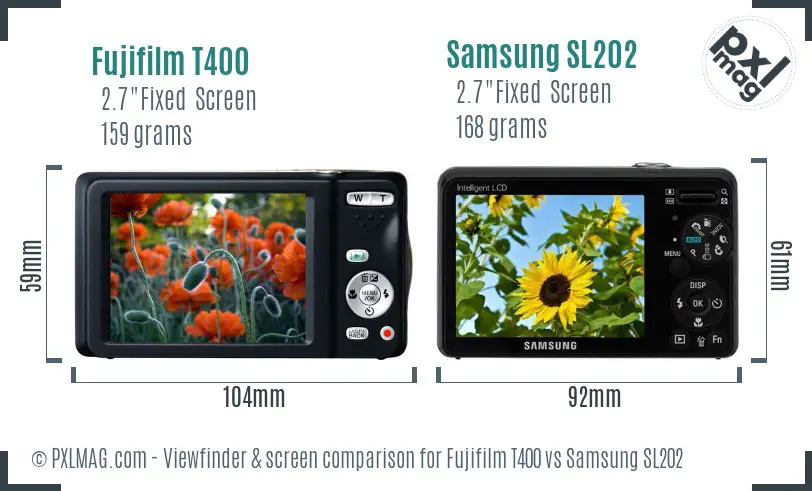 Fujifilm T400 vs Samsung SL202 Screen and Viewfinder comparison