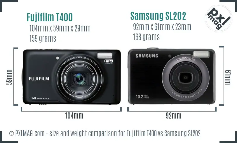 Fujifilm T400 vs Samsung SL202 size comparison