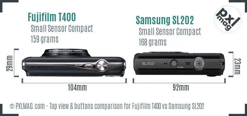 Fujifilm T400 vs Samsung SL202 top view buttons comparison