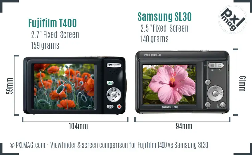 Fujifilm T400 vs Samsung SL30 Screen and Viewfinder comparison