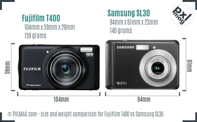 Fujifilm T400 vs Samsung SL30 size comparison