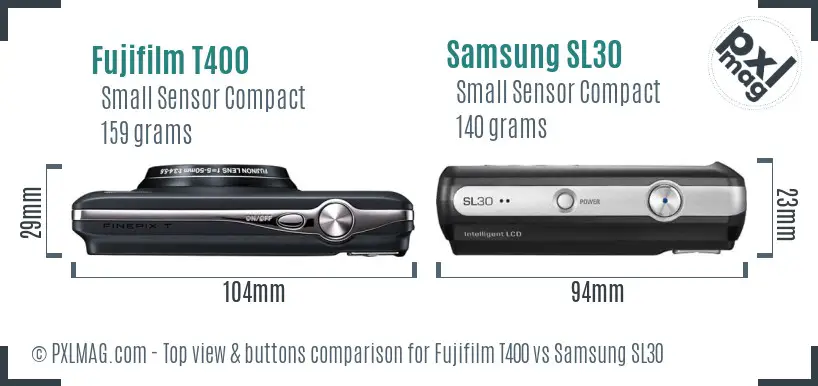 Fujifilm T400 vs Samsung SL30 top view buttons comparison