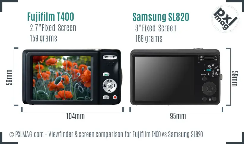 Fujifilm T400 vs Samsung SL820 Screen and Viewfinder comparison Fujifilm T400 vs Samsung SL820 Screen and Viewfinder comparison