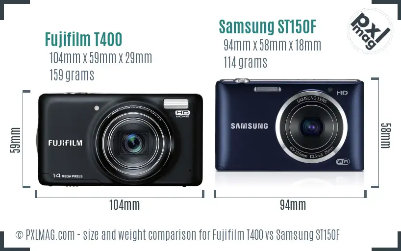 Fujifilm T400 vs Samsung ST150F size comparison