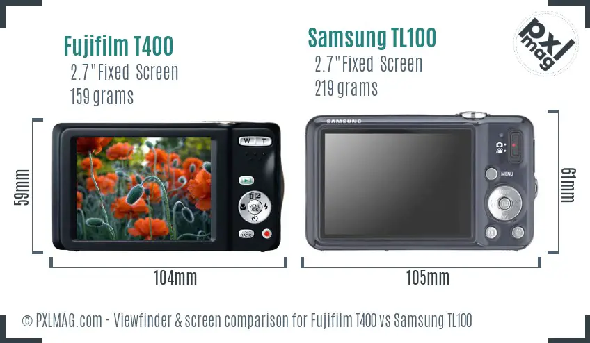 Fujifilm T400 vs Samsung TL100 Screen and Viewfinder comparison Fujifilm T400 vs Samsung TL100 Screen and Viewfinder comparison