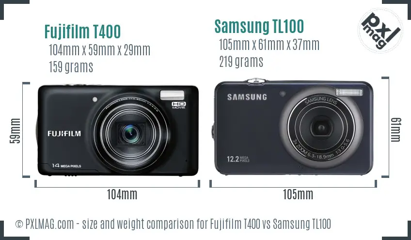 Fujifilm T400 vs Samsung TL100 size comparison Fujifilm T400 vs Samsung TL100 size comparison