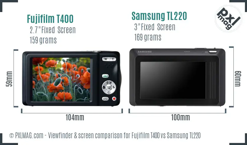 Fujifilm T400 vs Samsung TL220 Screen and Viewfinder comparison