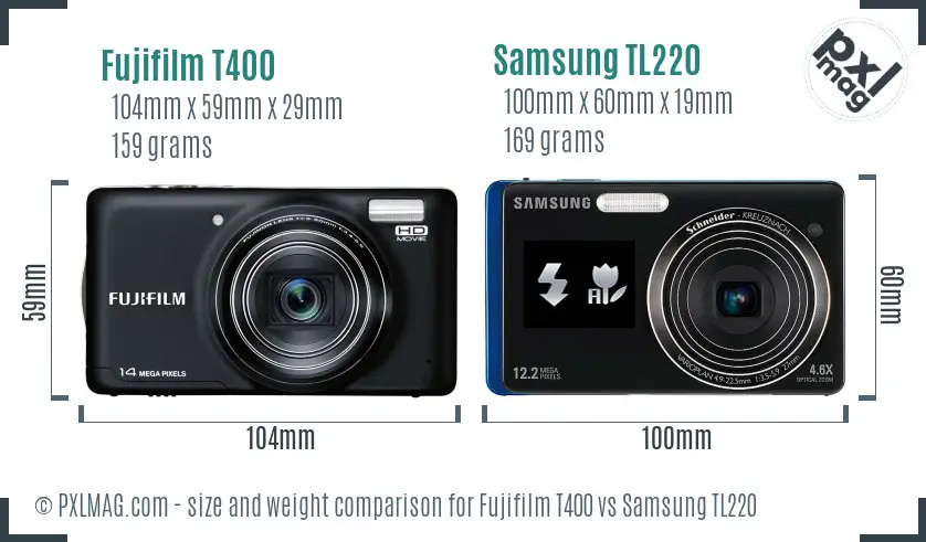 Fujifilm T400 vs Samsung TL220 size comparison