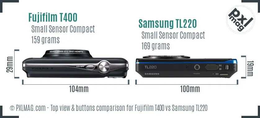 Fujifilm T400 vs Samsung TL220 top view buttons comparison