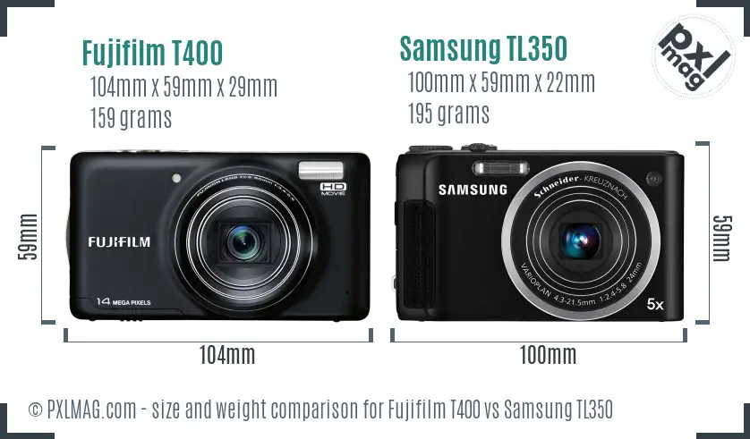 Fujifilm T400 vs Samsung TL350 size comparison Fujifilm T400 vs Samsung TL350 size comparison