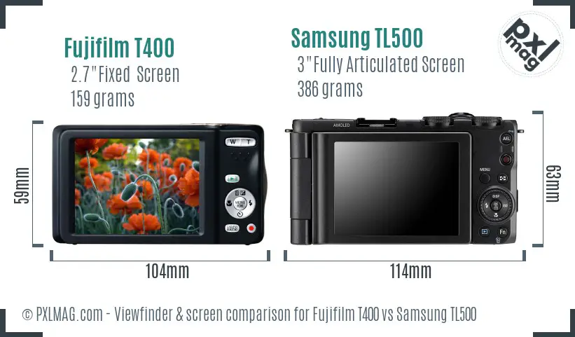 Fujifilm T400 vs Samsung TL500 Screen and Viewfinder comparison