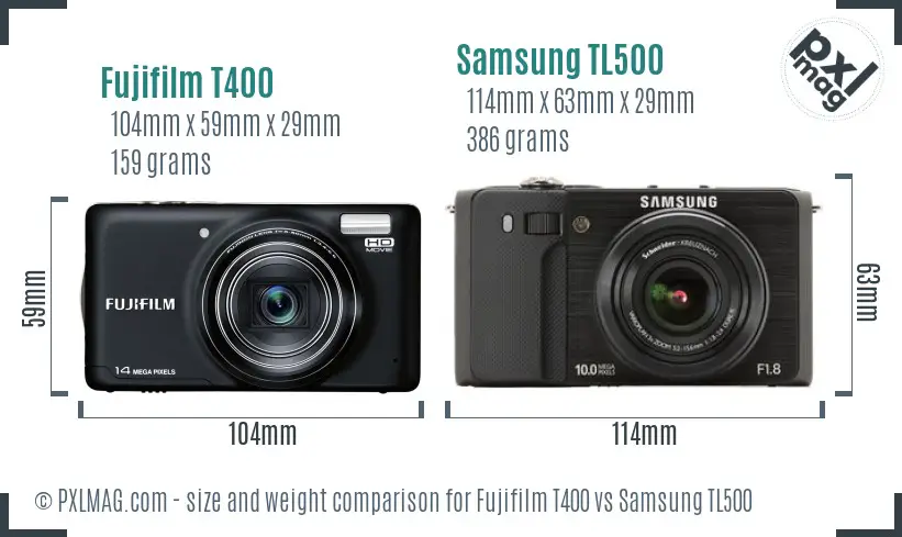 Fujifilm T400 vs Samsung TL500 size comparison