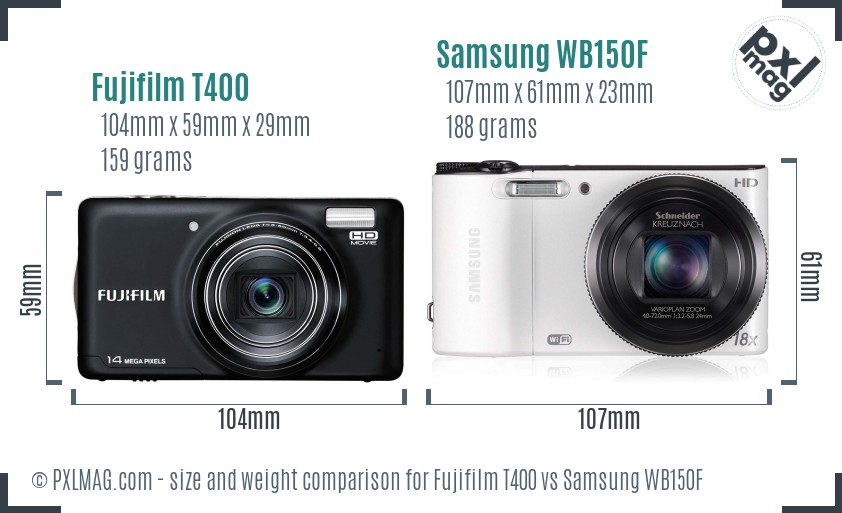 Fujifilm T400 vs Samsung WB150F size comparison