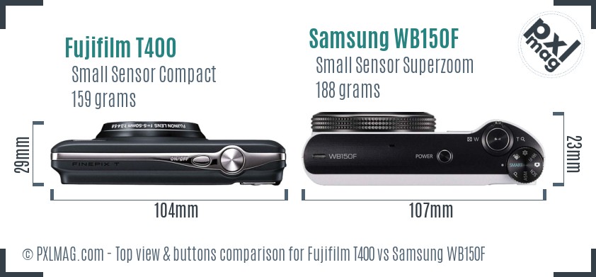 Fujifilm T400 vs Samsung WB150F top view buttons comparison