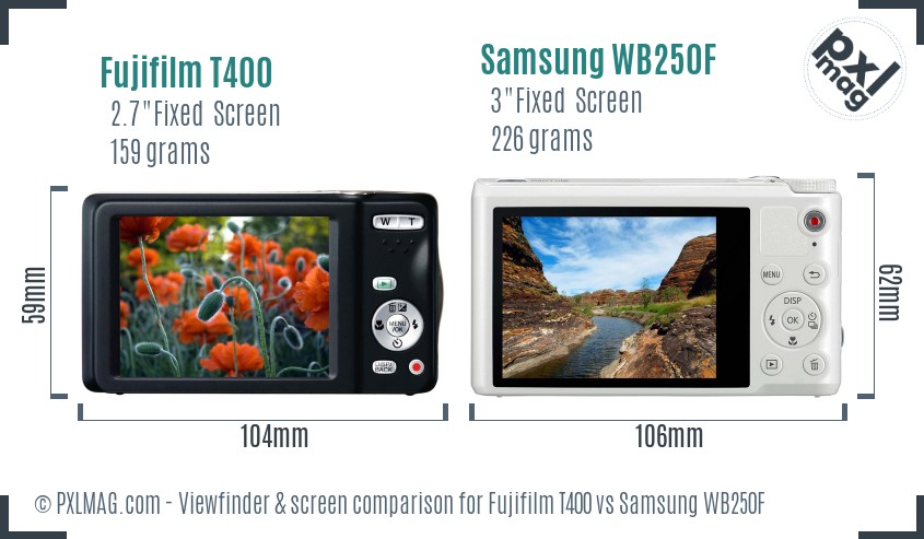 Fujifilm T400 vs Samsung WB250F Screen and Viewfinder comparison