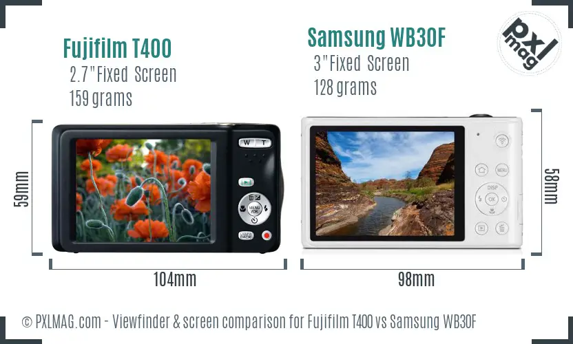 Fujifilm T400 vs Samsung WB30F Screen and Viewfinder comparison Fujifilm T400 vs Samsung WB30F Screen and Viewfinder comparison