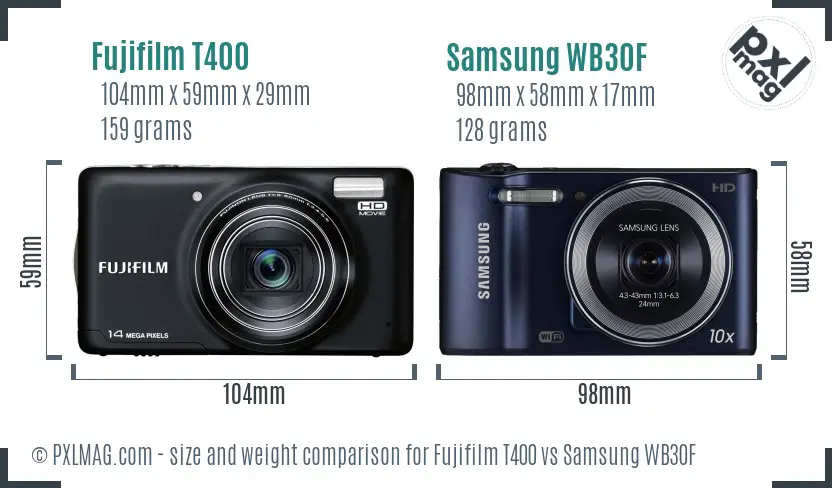 Fujifilm T400 vs Samsung WB30F size comparison Fujifilm T400 vs Samsung WB30F size comparison