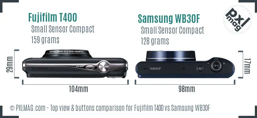 Fujifilm T400 vs Samsung WB30F top view buttons comparison Fujifilm T400 vs Samsung WB30F top view buttons comparison
