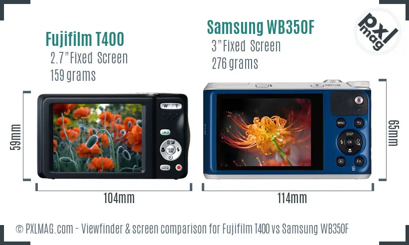 Fujifilm T400 vs Samsung WB350F Screen and Viewfinder comparison Fujifilm T400 vs Samsung WB350F Screen and Viewfinder comparison