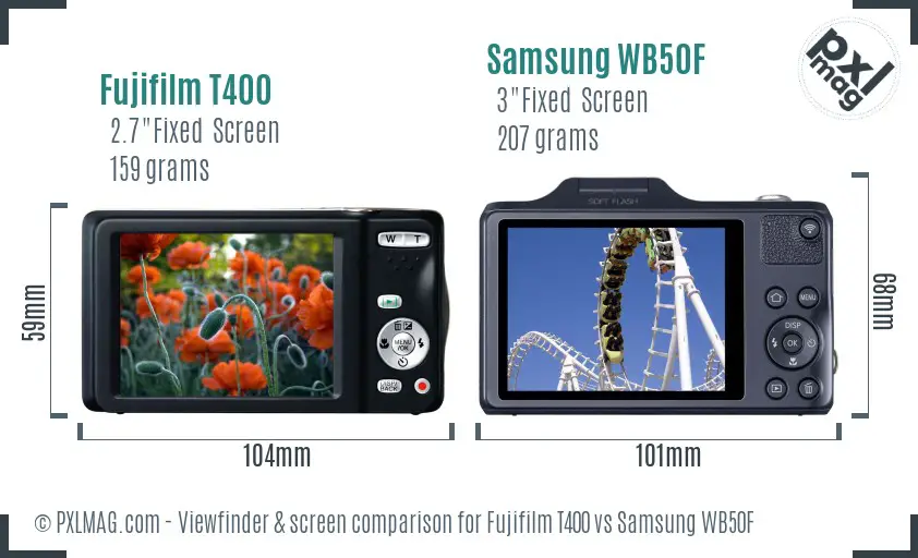 Fujifilm T400 vs Samsung WB50F Screen and Viewfinder comparison