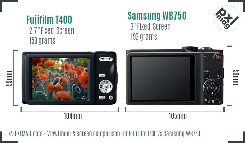 Fujifilm T400 vs Samsung WB750 Screen and Viewfinder comparison Fujifilm T400 vs Samsung WB750 Screen and Viewfinder comparison