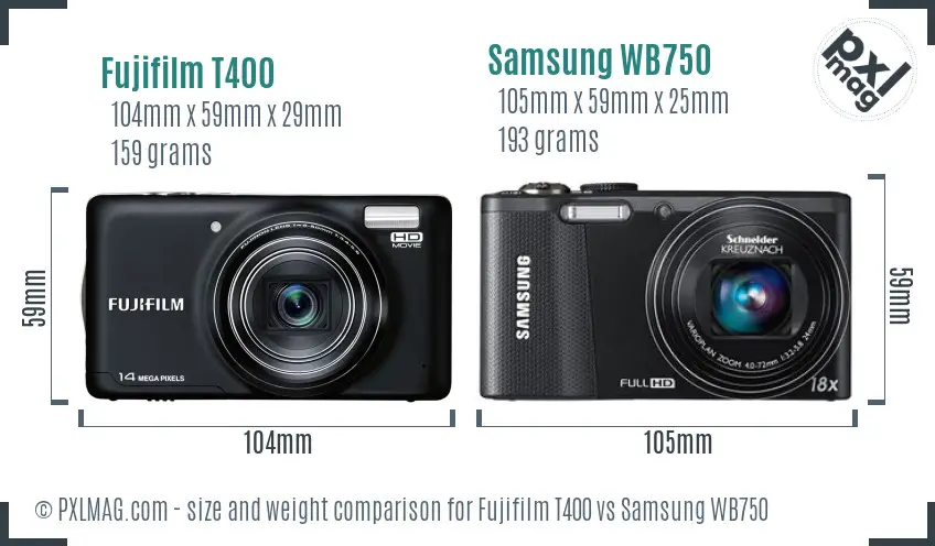 Fujifilm T400 vs Samsung WB750 size comparison Fujifilm T400 vs Samsung WB750 size comparison