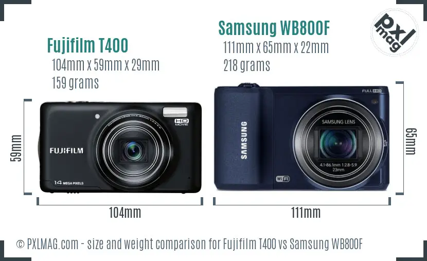 Fujifilm T400 vs Samsung WB800F size comparison