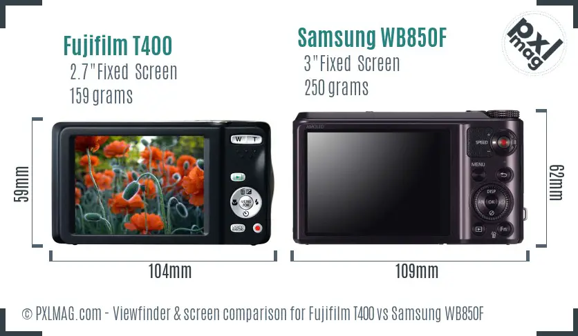 Fujifilm T400 vs Samsung WB850F Screen and Viewfinder comparison