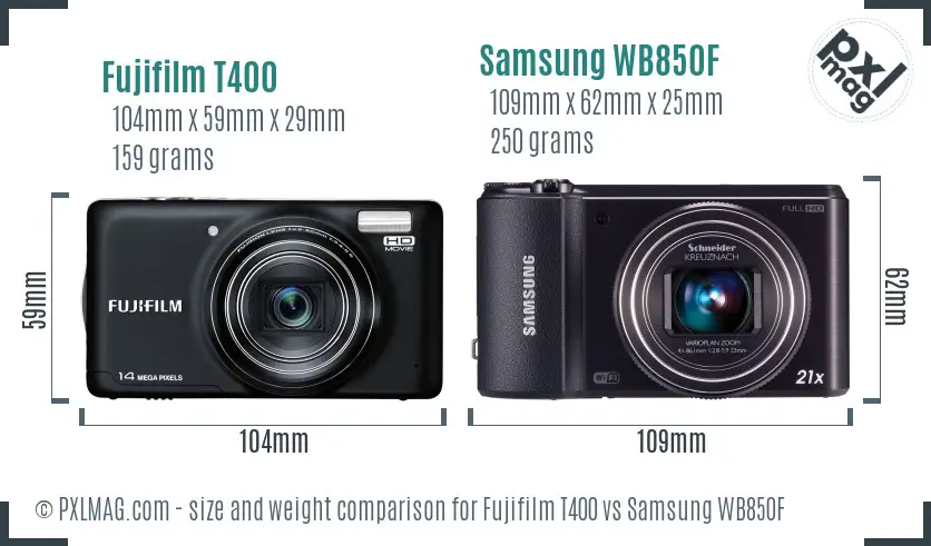 Fujifilm T400 vs Samsung WB850F size comparison Fujifilm T400 vs Samsung WB850F size comparison