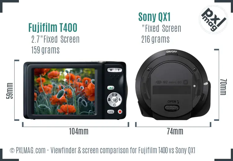 Fujifilm T400 vs Sony QX1 Screen and Viewfinder comparison