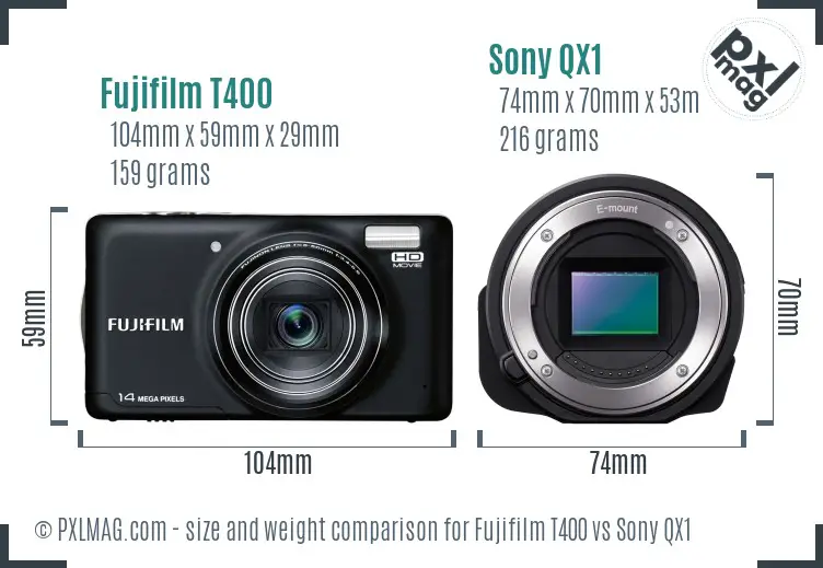 Fujifilm T400 vs Sony QX1 size comparison