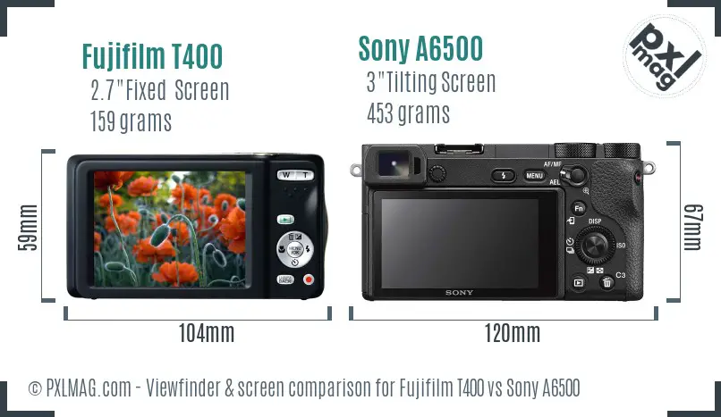 Fujifilm T400 vs Sony A6500 Screen and Viewfinder comparison