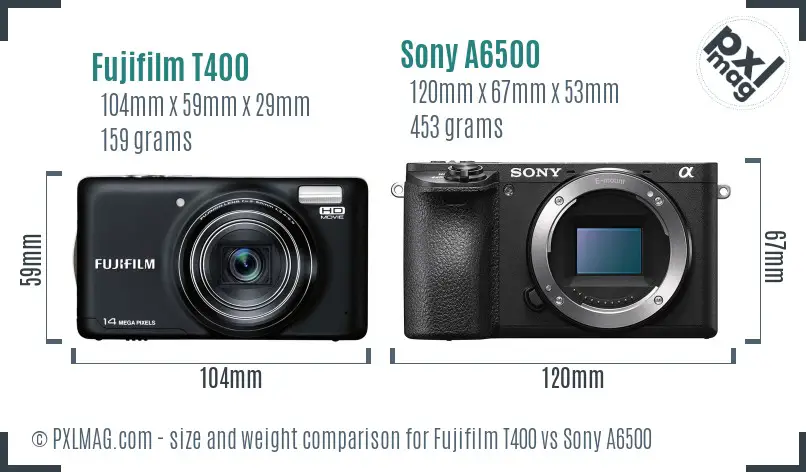 Fujifilm T400 vs Sony A6500 size comparison