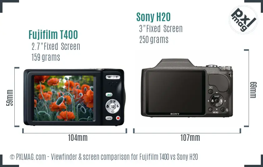 Fujifilm T400 vs Sony H20 Screen and Viewfinder comparison