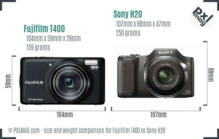 Fujifilm T400 vs Sony H20 size comparison