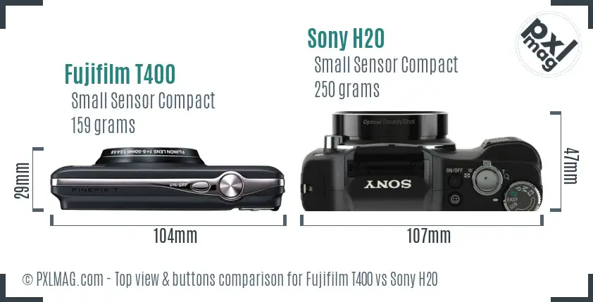 Fujifilm T400 vs Sony H20 top view buttons comparison