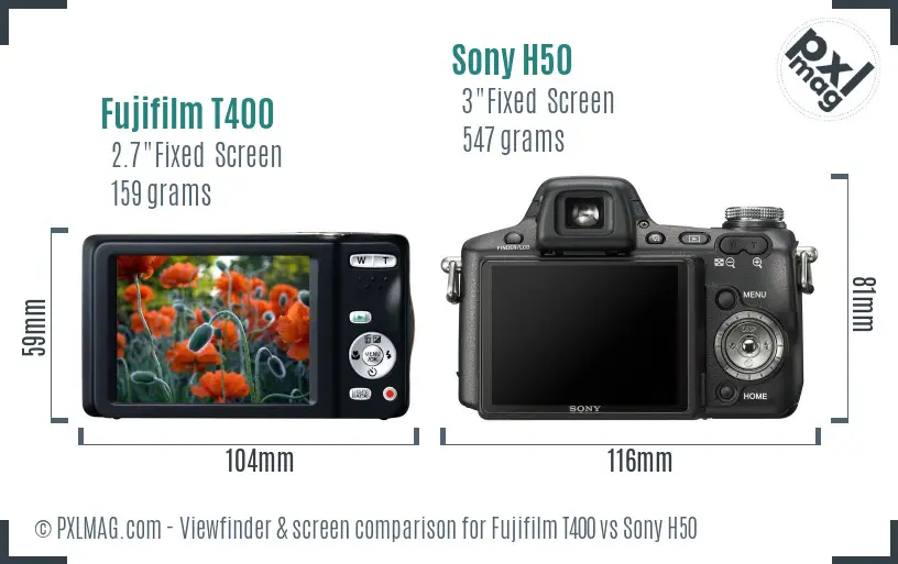 Fujifilm T400 vs Sony H50 Screen and Viewfinder comparison Fujifilm T400 vs Sony H50 Screen and Viewfinder comparison
