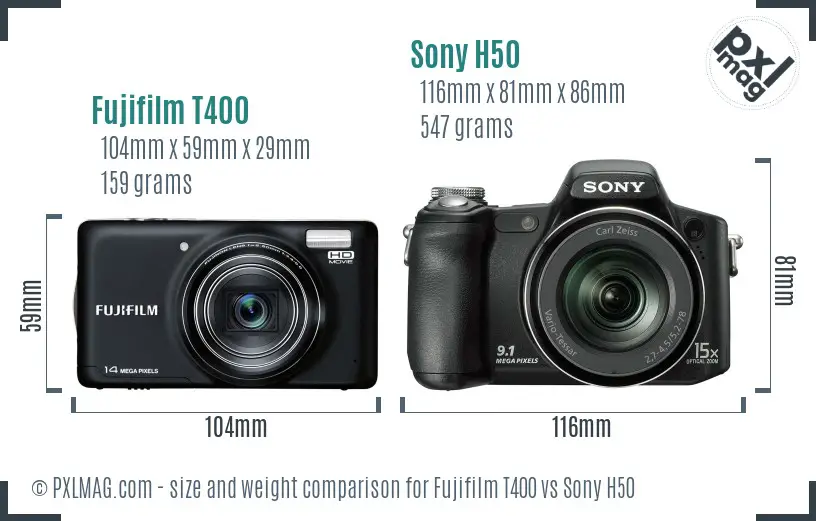 Fujifilm T400 vs Sony H50 size comparison Fujifilm T400 vs Sony H50 size comparison