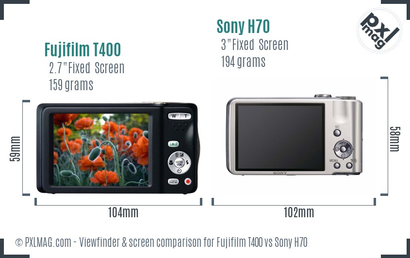 Fujifilm T400 vs Sony H70 Screen and Viewfinder comparison