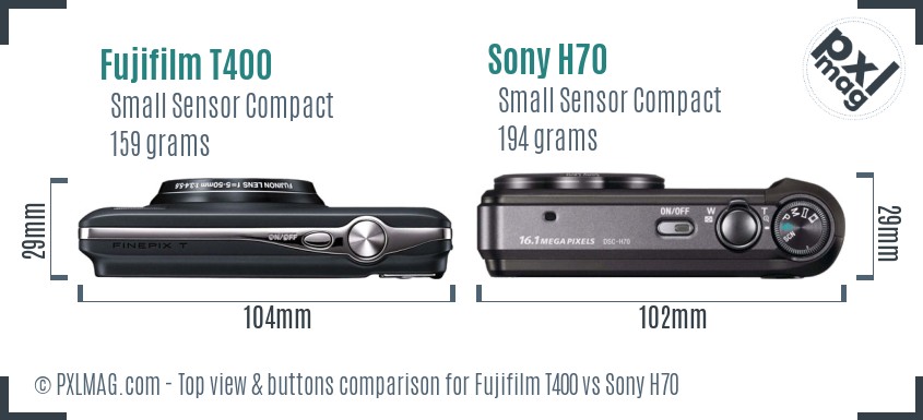 Fujifilm T400 vs Sony H70 top view buttons comparison