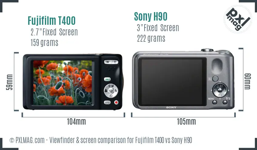Fujifilm T400 vs Sony H90 Screen and Viewfinder comparison Fujifilm T400 vs Sony H90 Screen and Viewfinder comparison