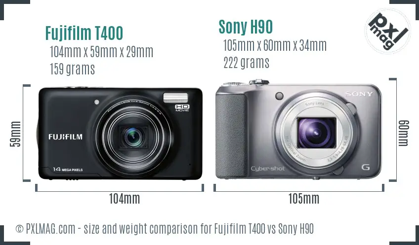 Fujifilm T400 vs Sony H90 size comparison Fujifilm T400 vs Sony H90 size comparison