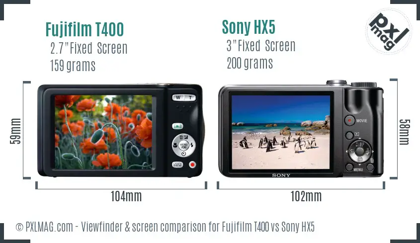 Fujifilm T400 vs Sony HX5 Screen and Viewfinder comparison