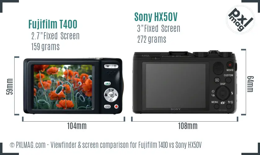 Fujifilm T400 vs Sony HX50V Screen and Viewfinder comparison