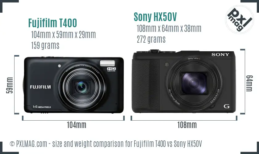 Fujifilm T400 vs Sony HX50V size comparison